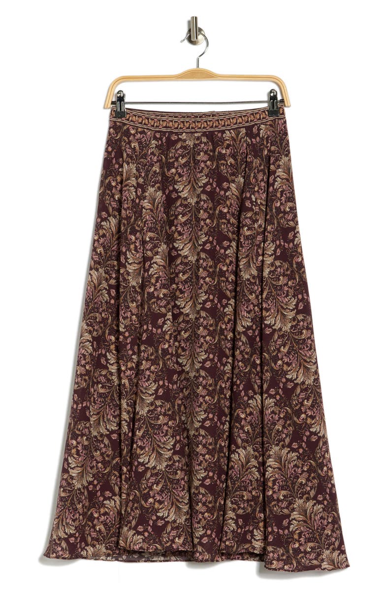 MAX STUDIO Pocket A-Line Midi Skirt, Alternate, color, Wine Nouveau Fern