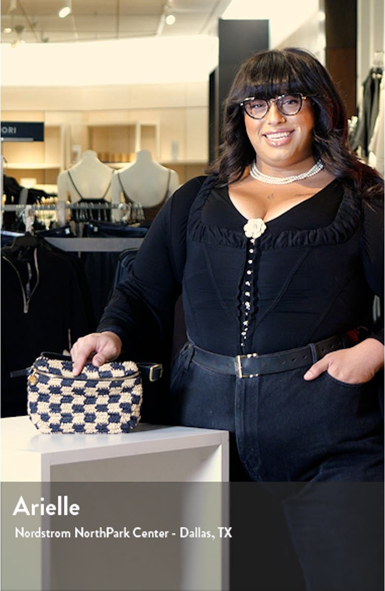 Checkerboard Woven Raffia Belt Bag, sales video thumbnail