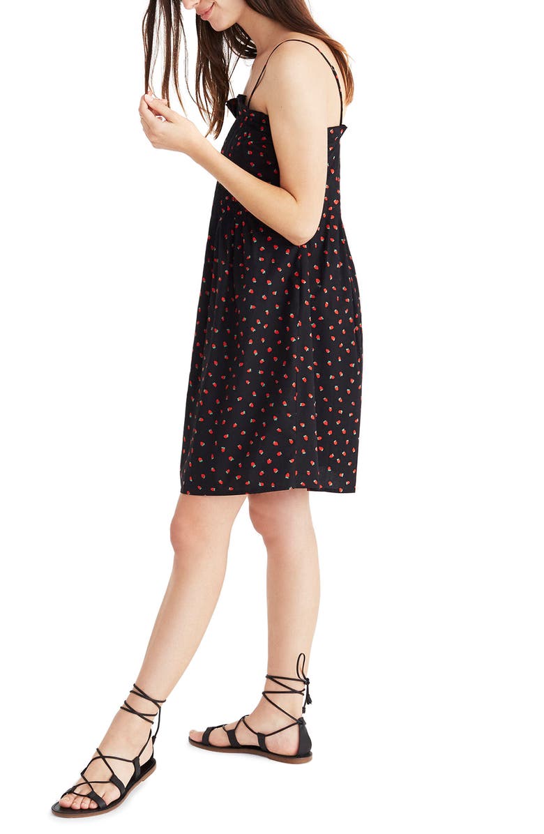 Madewell Strawberry Print Pintuck Ruffle Dress, Alternate, color,