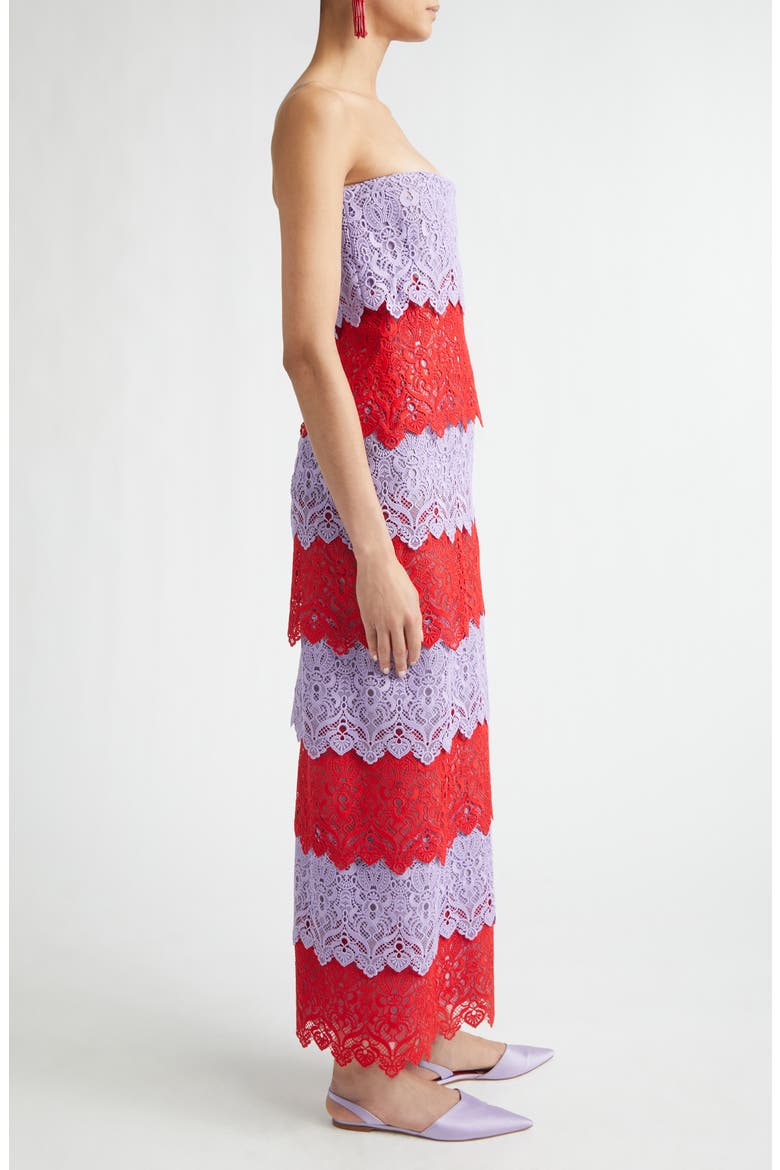 Colorblock Lace Strapless Column Dress, Alternate, color, HERRERA RED MULTI