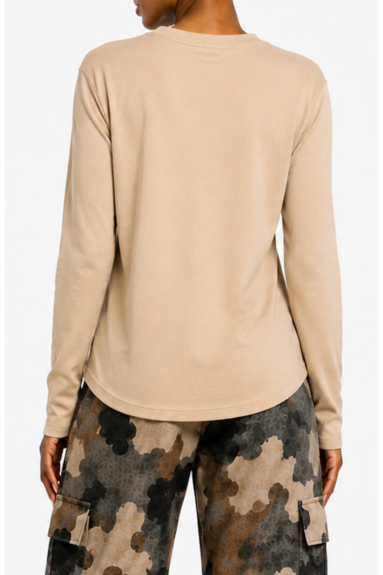 Button Up Long Sleeve T-Shirt, Alternate, color, BEIGE