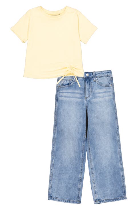 Kids' Ruched T-Shirt & Wide Leg Jeans Set (Little Kid)