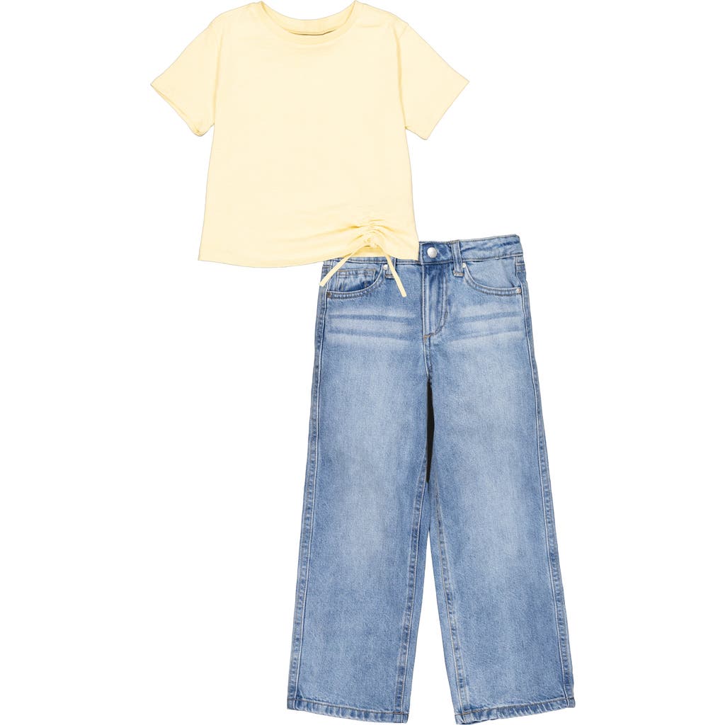 Joe's Kids' Ruched T-shirt & Wide Leg Jeans Set In Blue