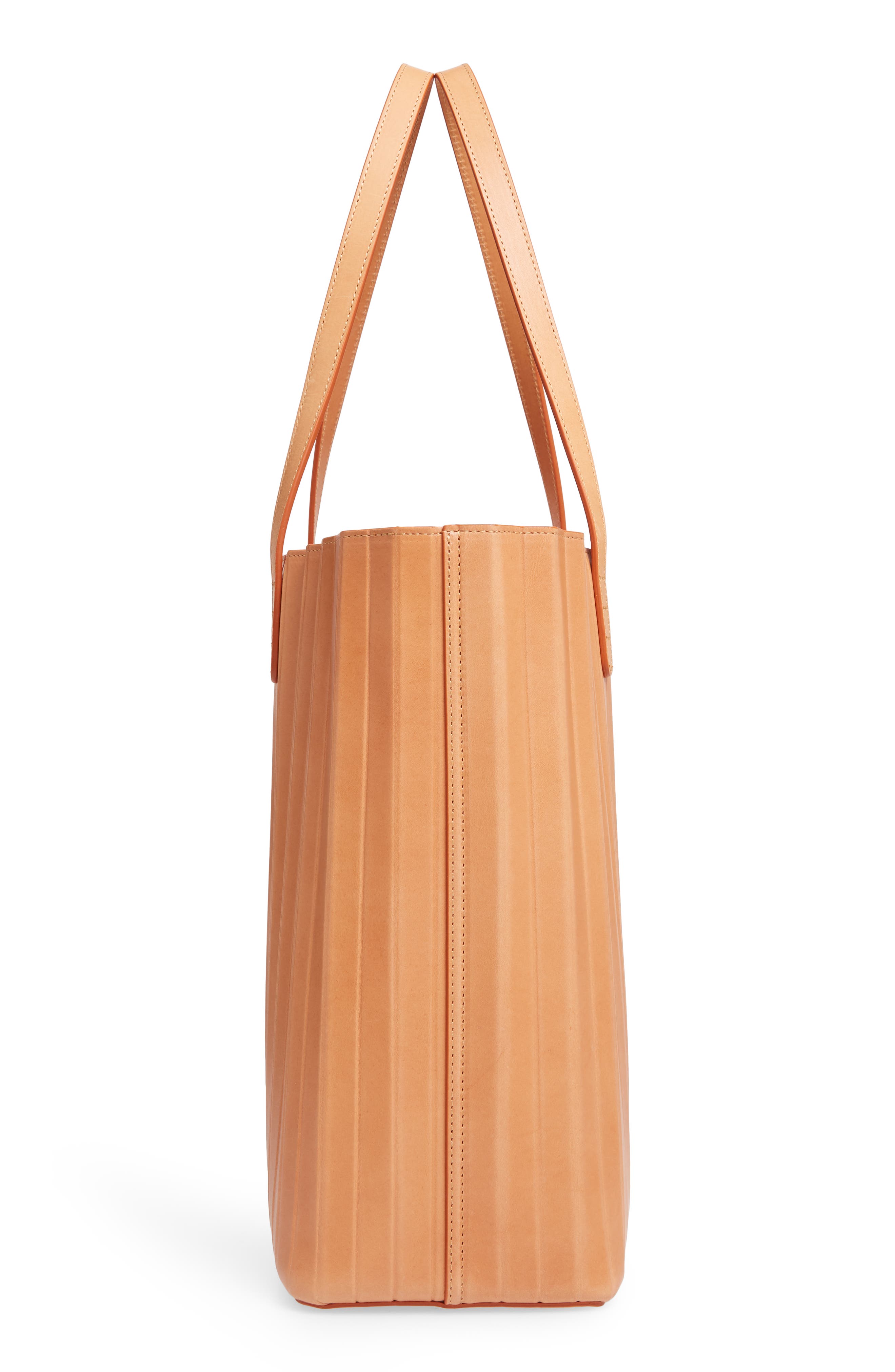 Pleated Leather Tote, Alternate, color, CAMELLO/ ROSA