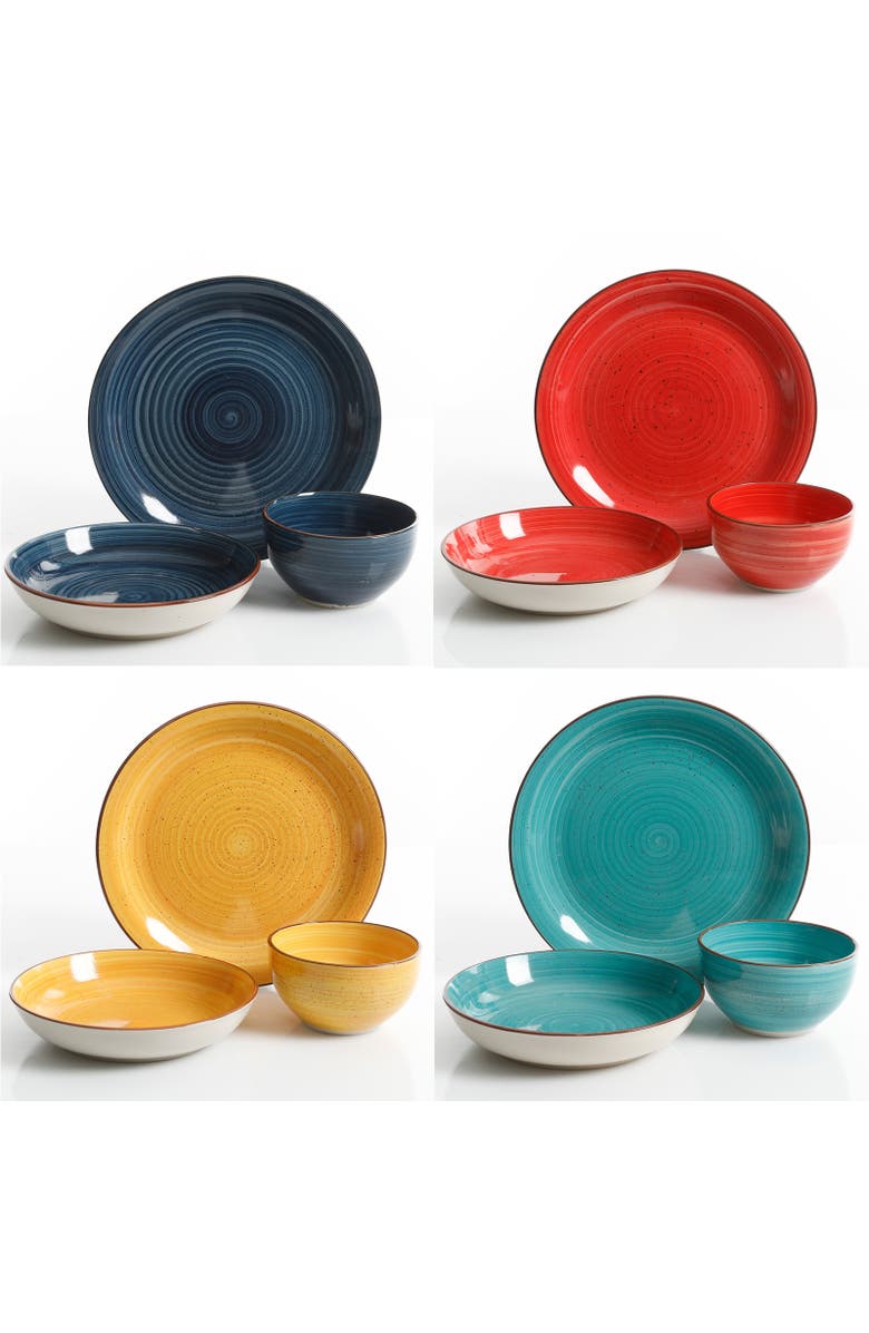 Gibson Home Color Speckle 12 Piece Mix and Match Double Bowl Dinnerware Set in 4, Alternate, color, Yellow