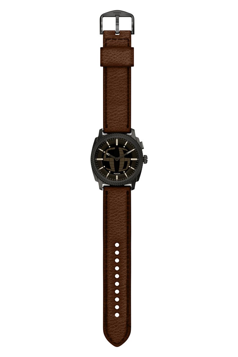 Machine Big Tic® Anadigi Leather Strap Watch, 41mm, Alternate, color, BROWN
