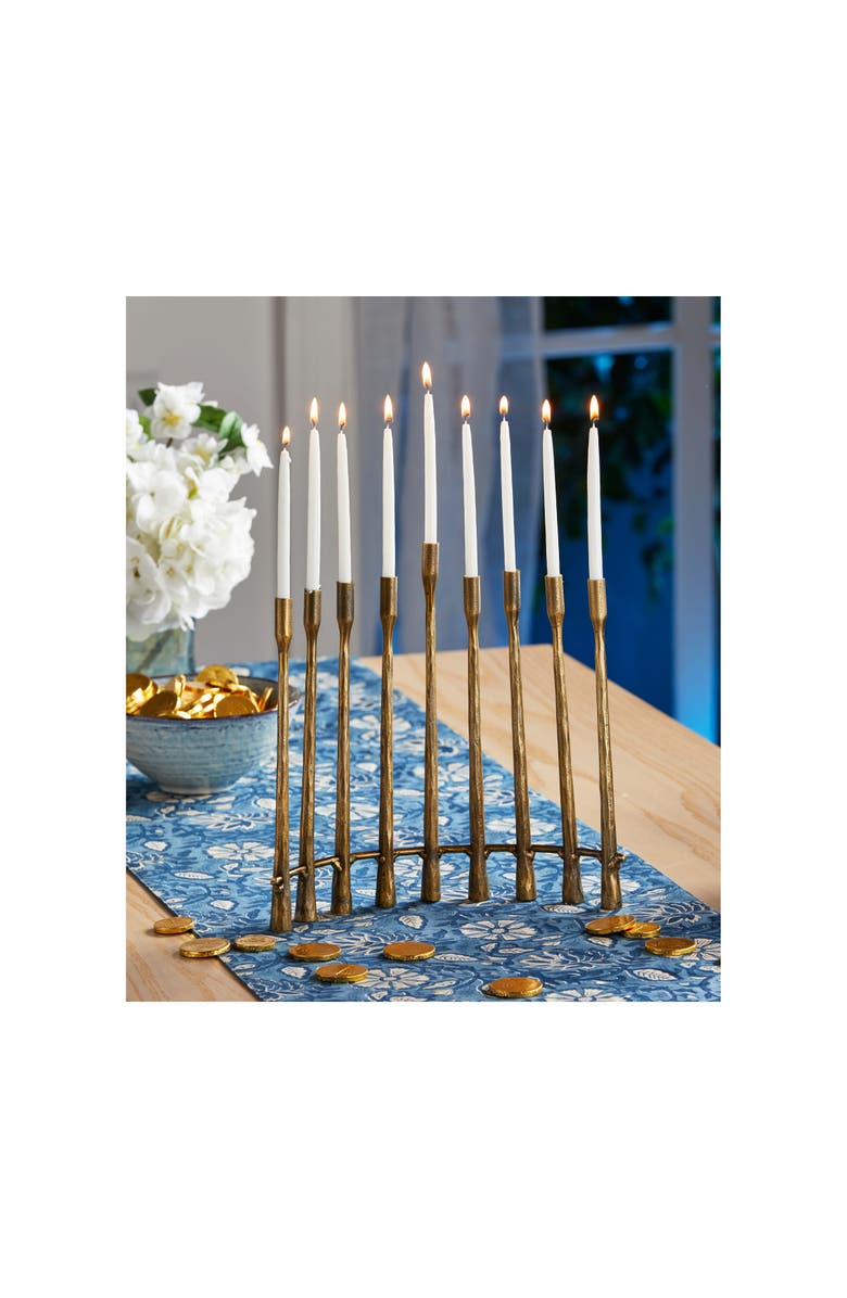 tag Curved Antique Brass Gold Menorah Candle Holder for Tapers, Alternate, color, Gold