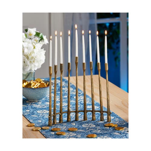 Tag Curved Antique Brass Gold Menorah Candle Holder For Tapers In Gold