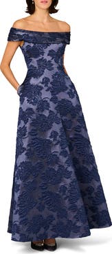 Aidan Mattox Floral Jacquard Off the Shoulder Gown