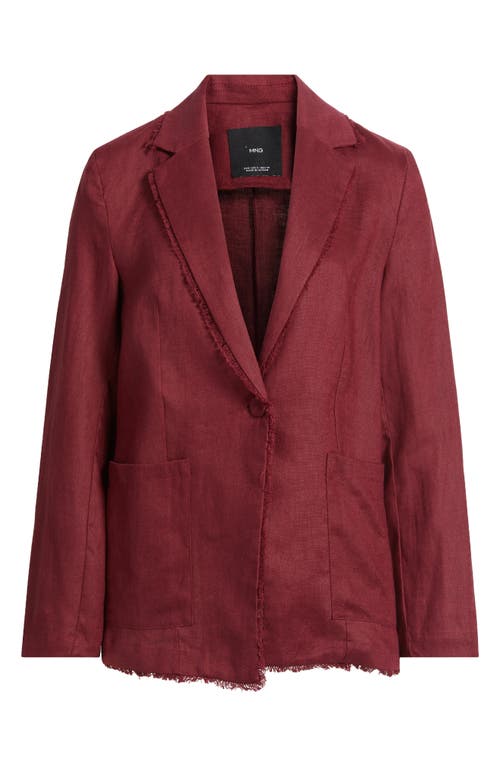 Mango Tarida Frayed Linen Blazer In Red