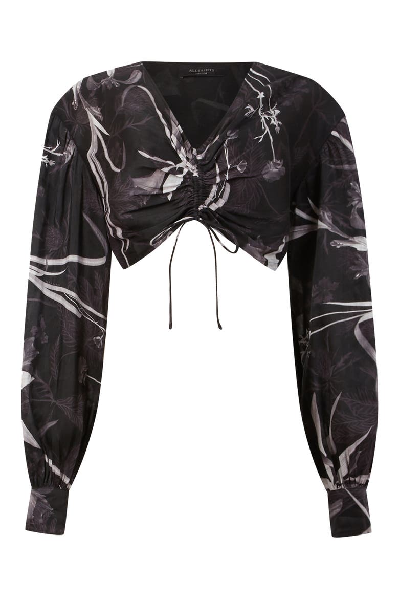 Carla Rutland Crop Silk & Linen Top, Alternate, color, BLACK