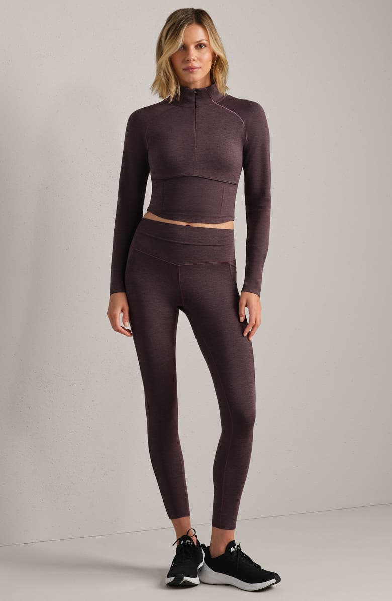 Rhone Heather Revive Crop Quarter Zip Top, Alternate, color, Deep Mauve Heather