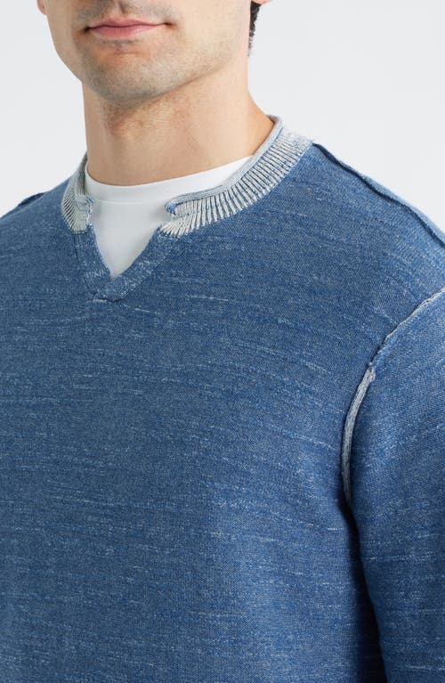 Johnnie-o Jamesy Cotton Notched Neck Sweater In Blue