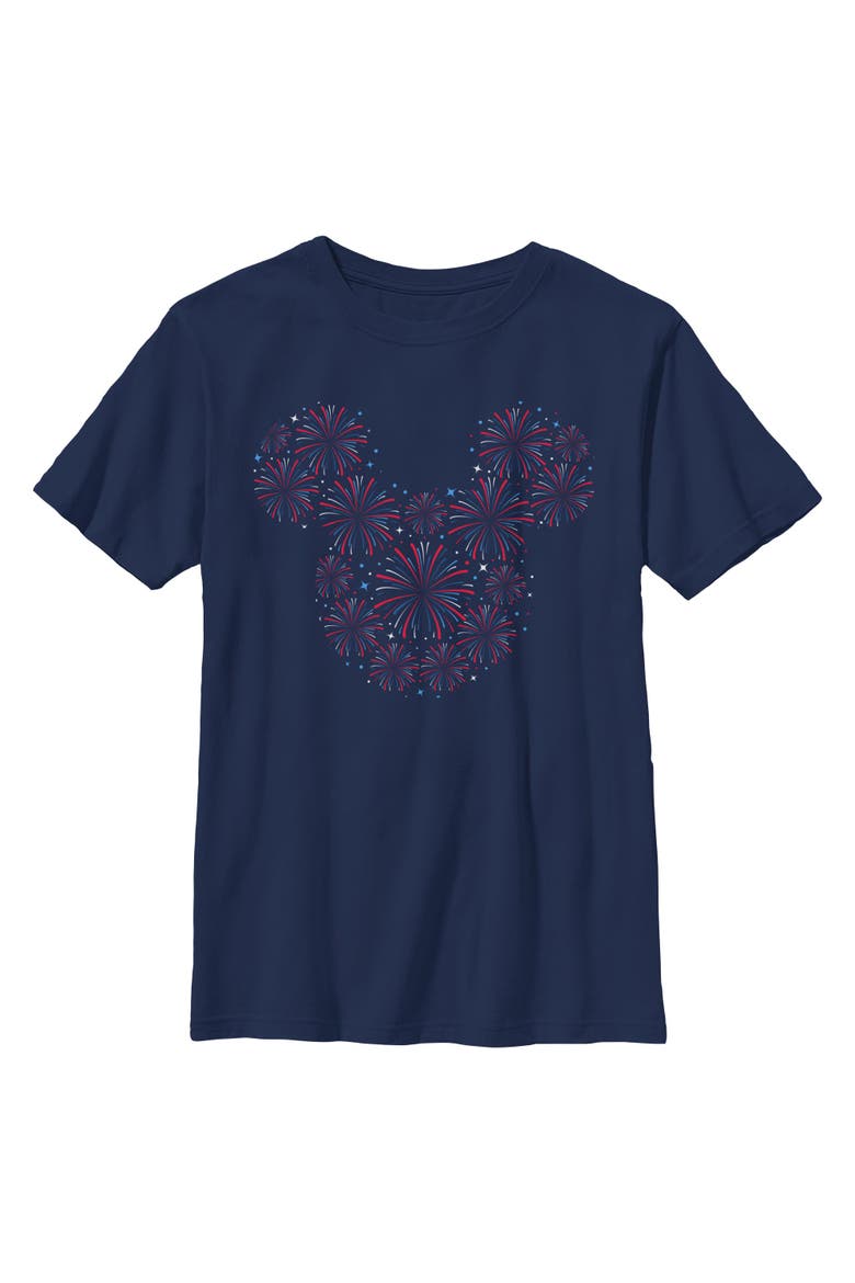 Boy's Mickey & Friends Fireworks Logo  Graphic T-Shirt, Main, color, Navy Blue