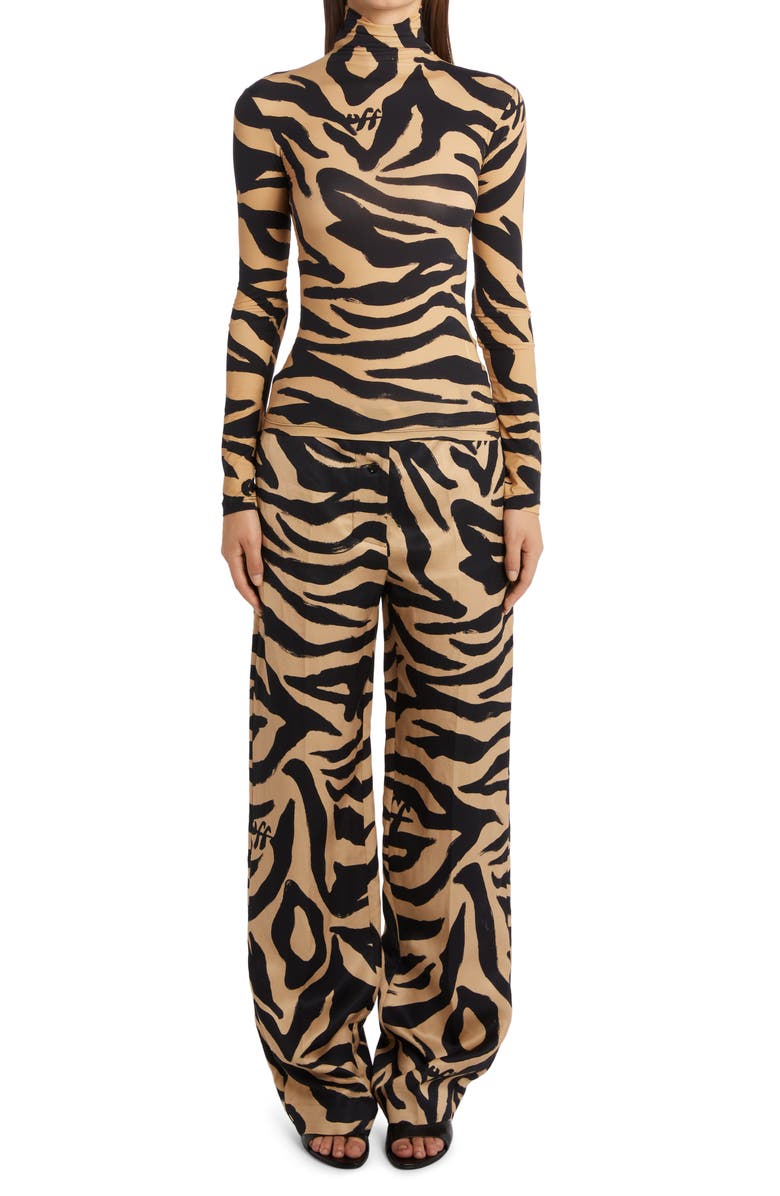 Off-White Zebra Print Logo Turtleneck Top, Alternate, color,