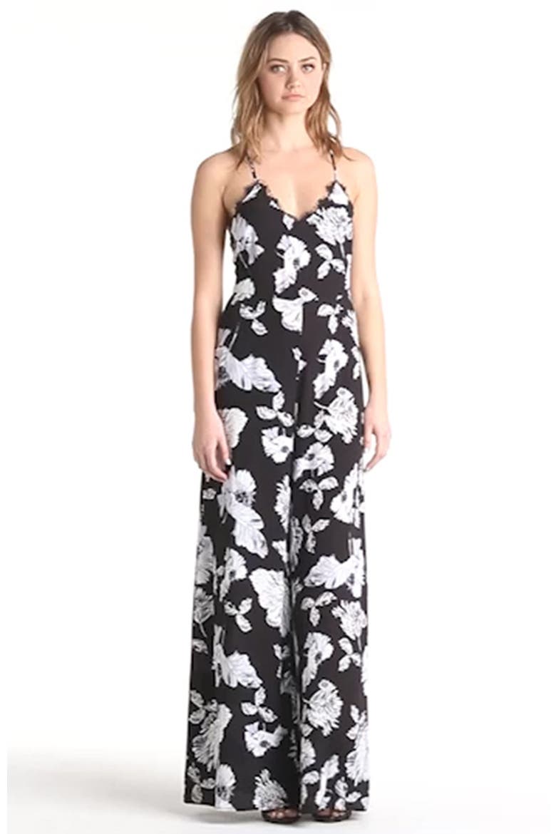ASTR Lace Trim Jumpsuit, Alternate, color, BLACK MULTI