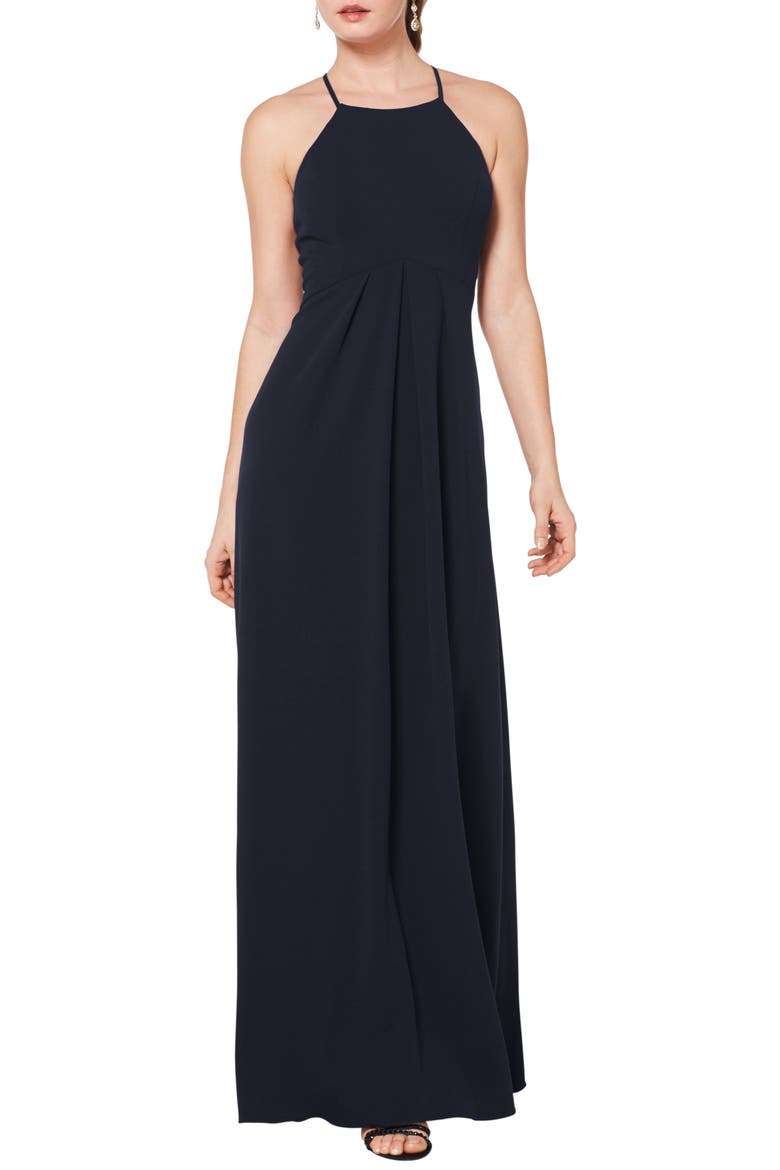 Halter Crepe A-Line Gown, Main, color, MIDNIGHT