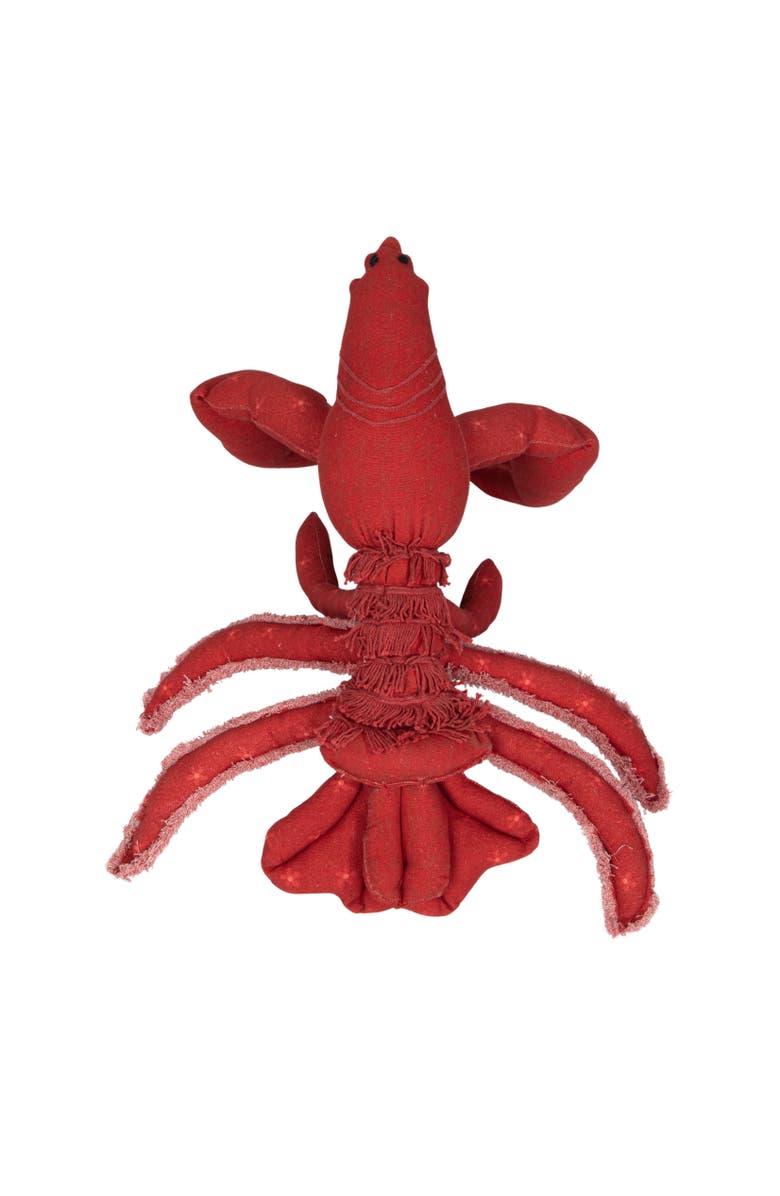 Storied Home Cotton Printed Lobster Shaped Pillow with Embroidery and Fringe, Red, Main, color, Red