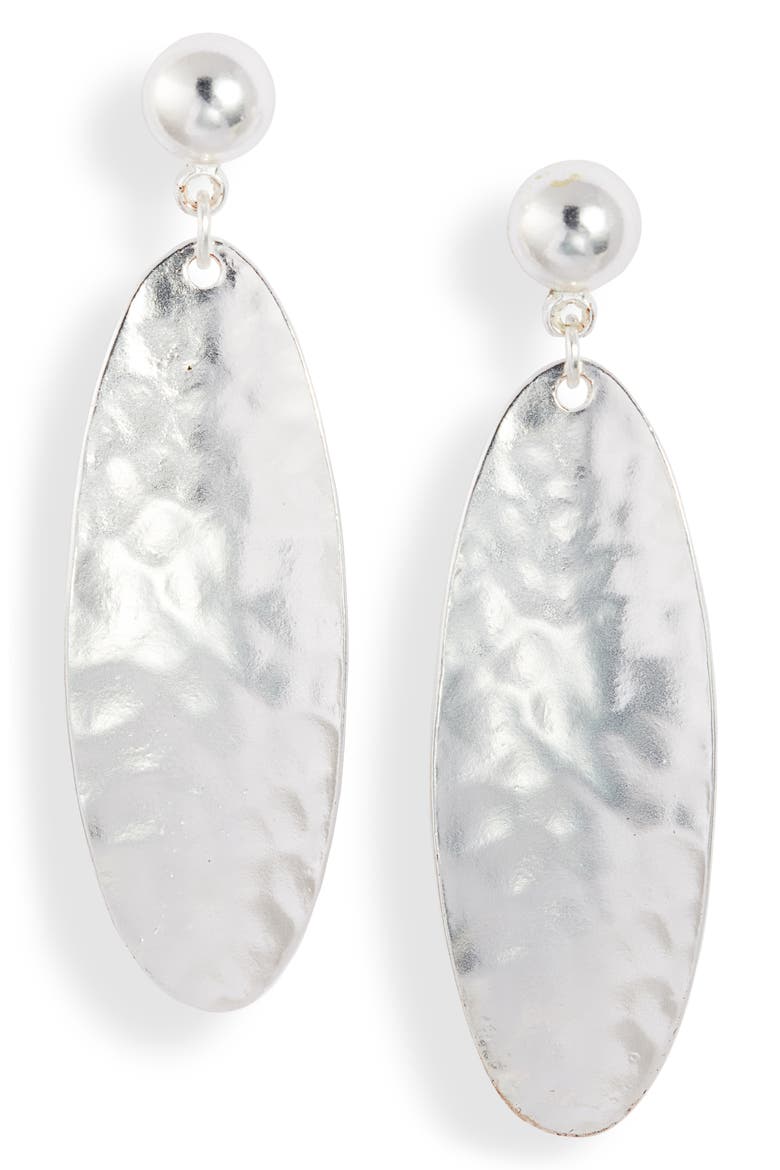 Elongated Disc Drop Earrings, Main, color, SILVER
