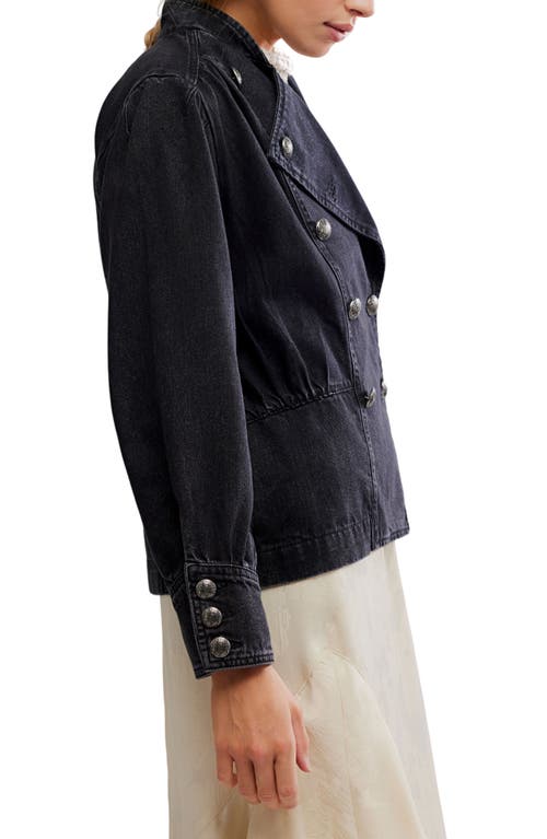 Free People Imogene Double Breasted Denim Jacket In Black