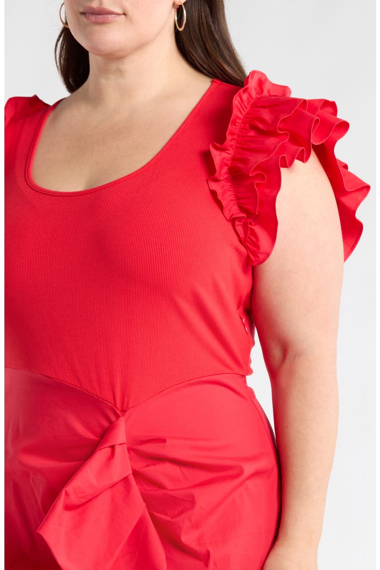 Glow Ruffle Midi Dress, Alternate, color, RED