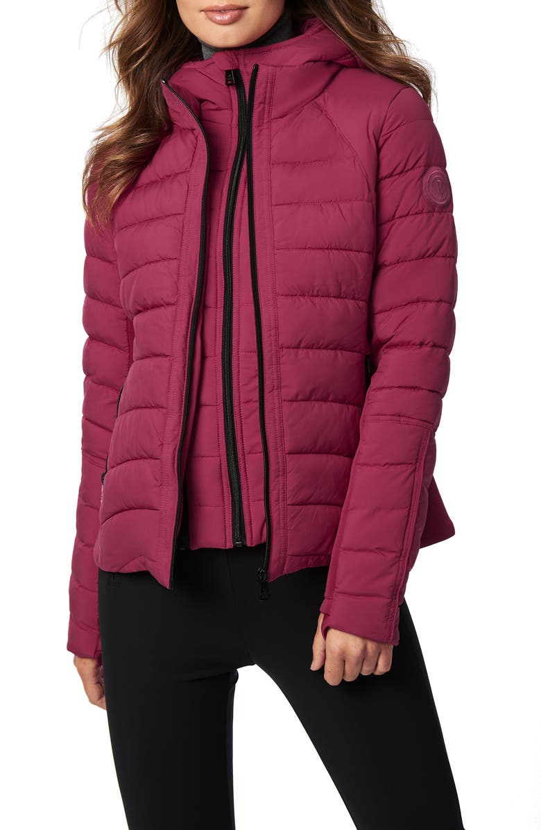 Bernardo Hooded Quilted Water Repellent Jacket, Main, color, Rosewood