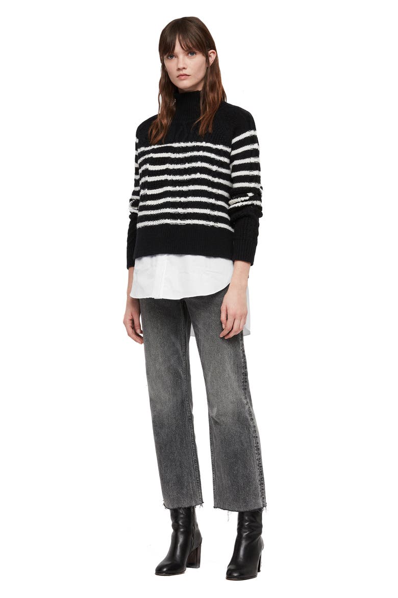 Mari Stripe Roll Neck Sweater, Alternate, color, BLACK/CHALK