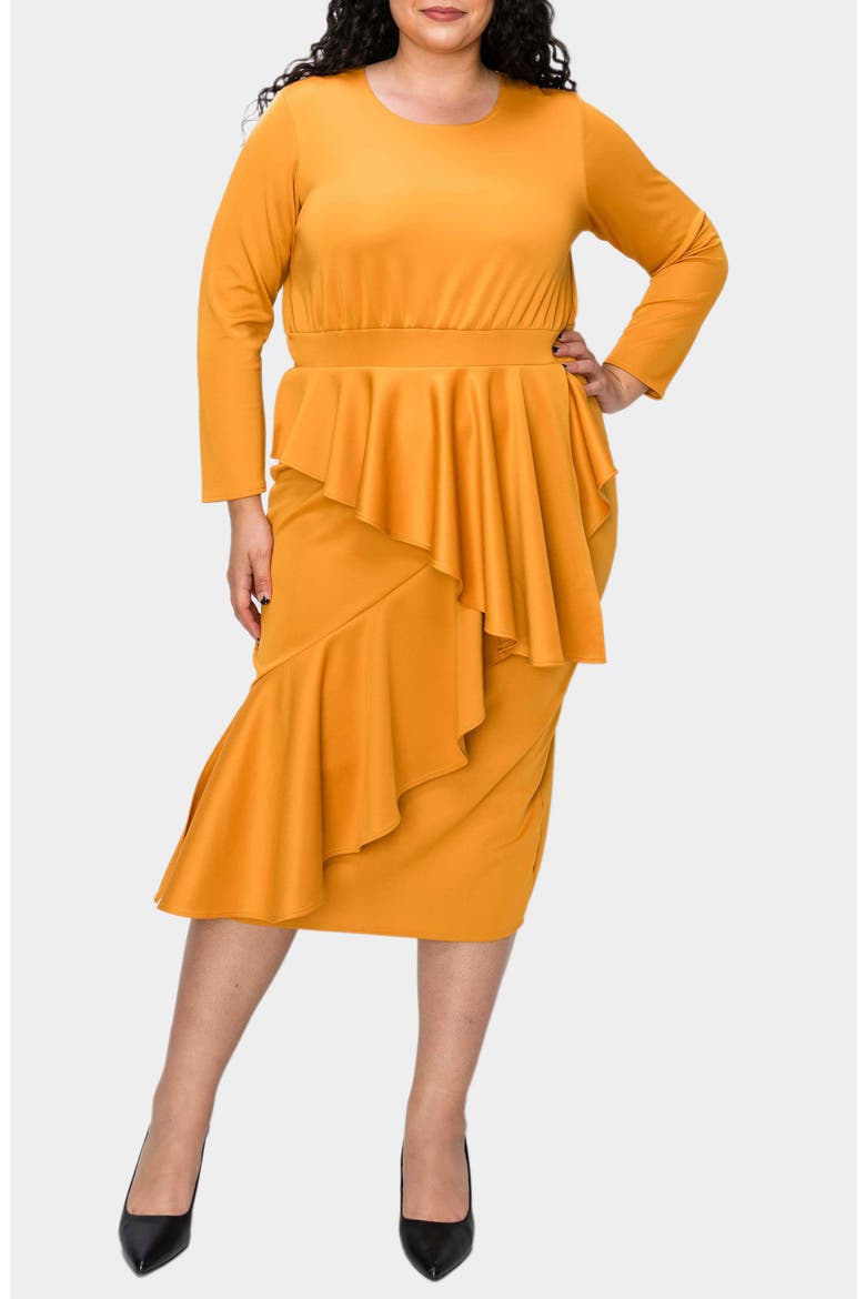 Alexandra Ruffle Bracelet Sleeve Body-Con Dress, Alternate, color, MUSTARD