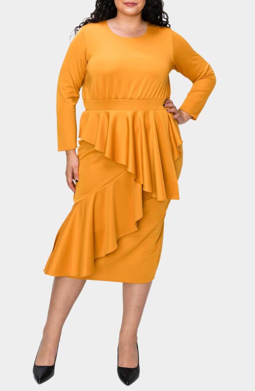 L I V D Alexandra Ruffle Bracelet Sleeve Body-con Dress In Mustard
