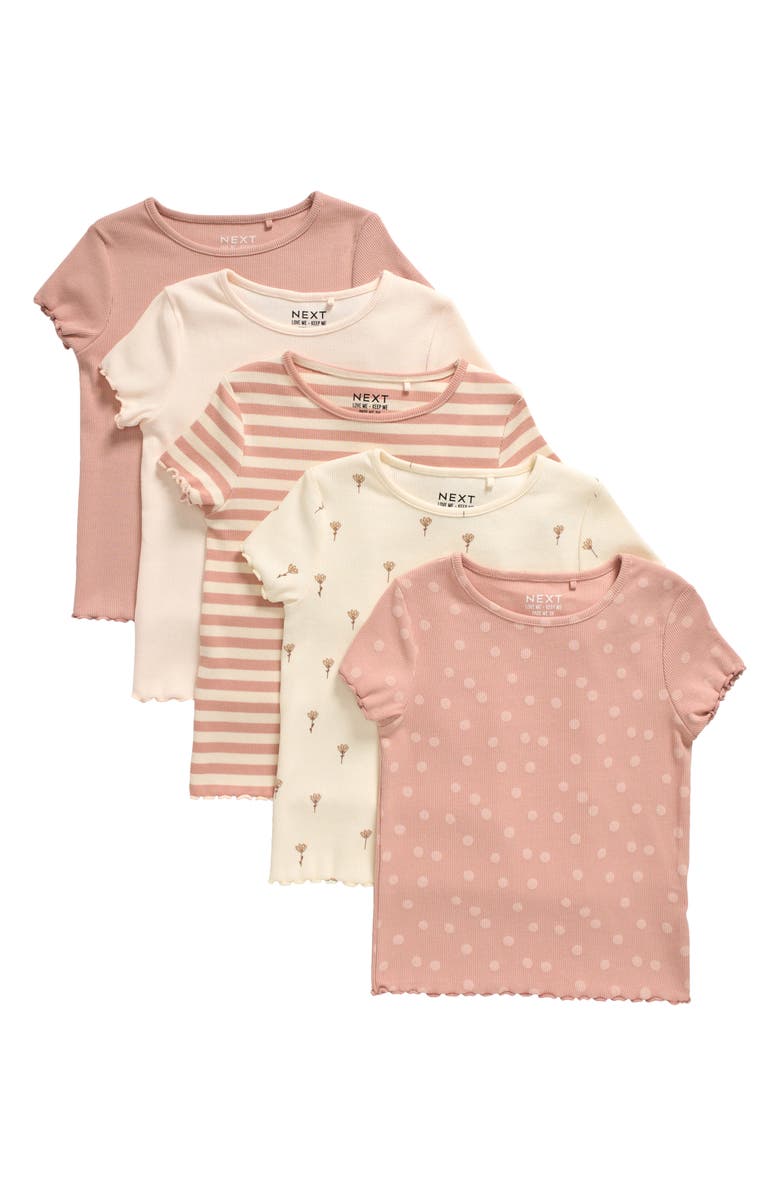 NEXT Kids' Ditsy Assorted 5-Pack Rib T-Shirts, Main, color,