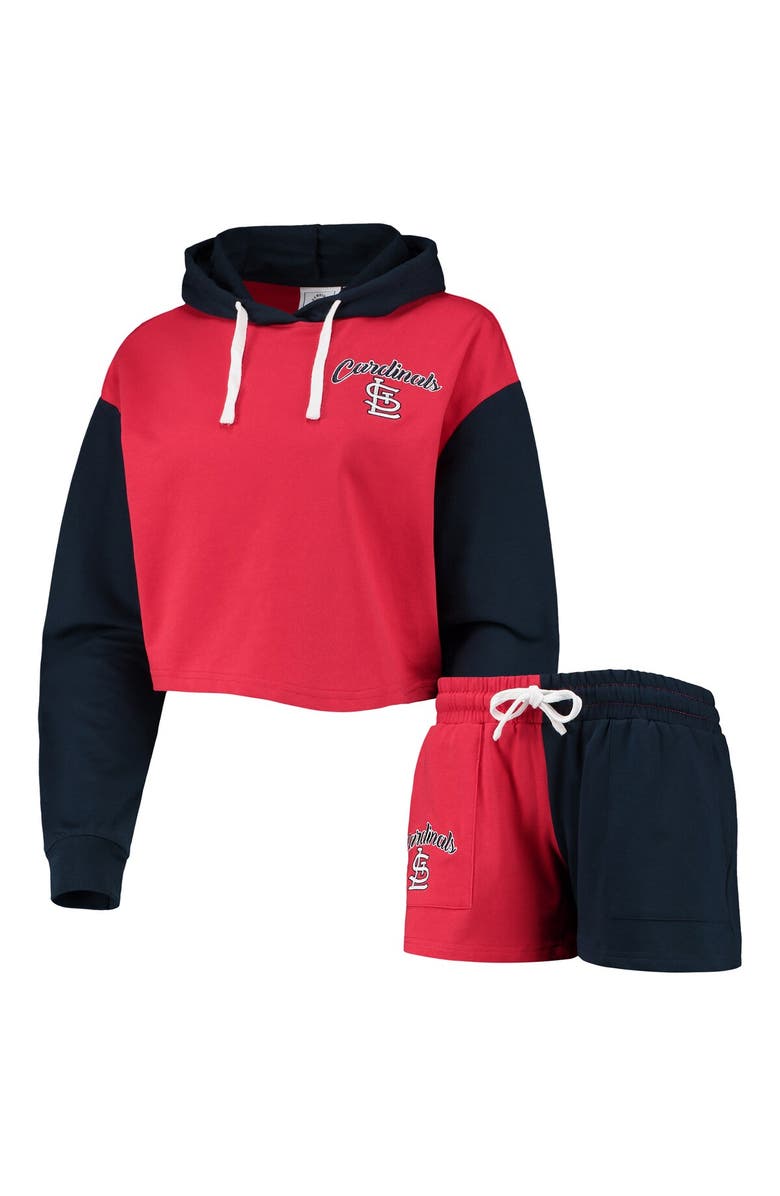 FOCO Women's FOCO Red/Navy St. Louis Cardinals Color-Block Pullover Hoodie & Shorts Lounge Set, Main, color, Red