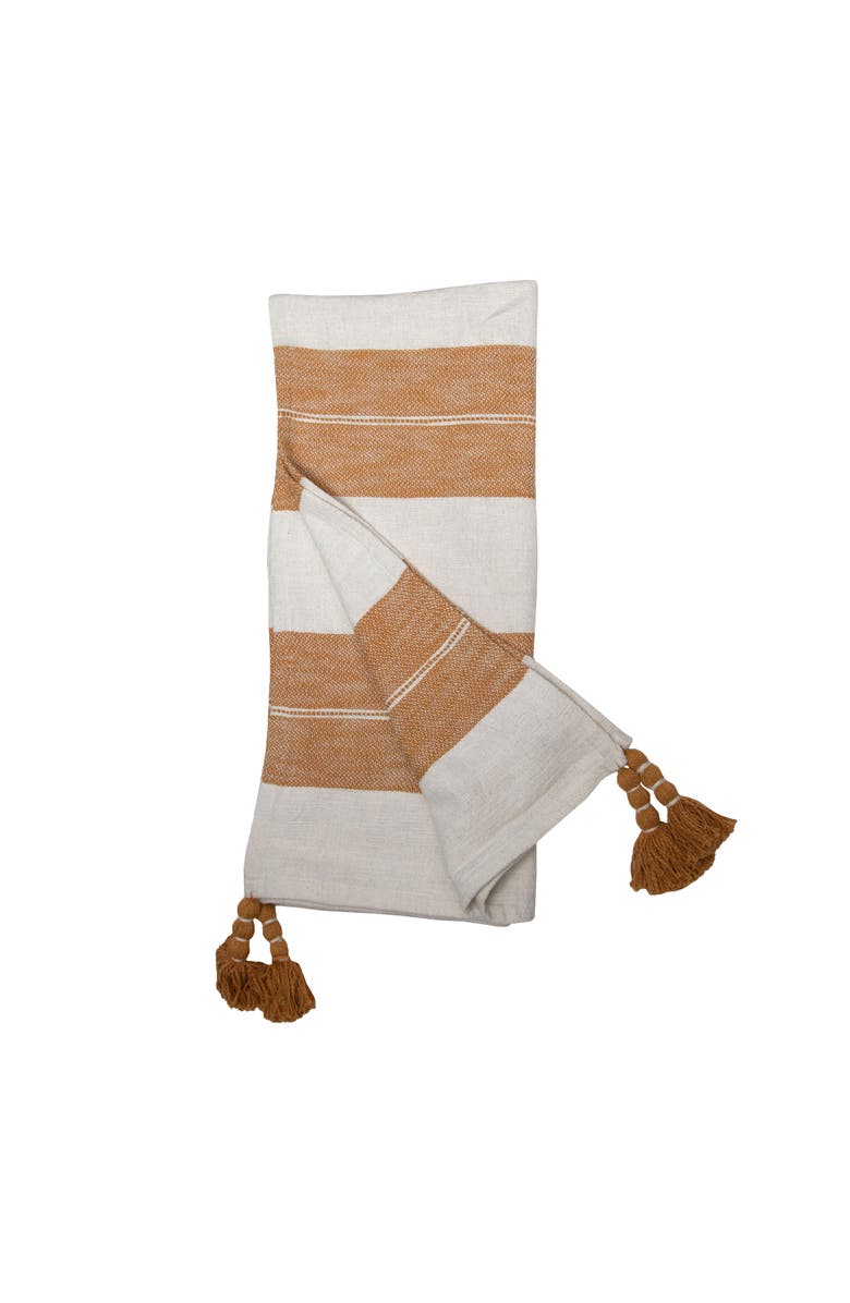 Foreside Home and Garden Orange Striped Handwoven 100% Cotton Accent Throw Blanket  50 x 60", Alternate, color, Orange