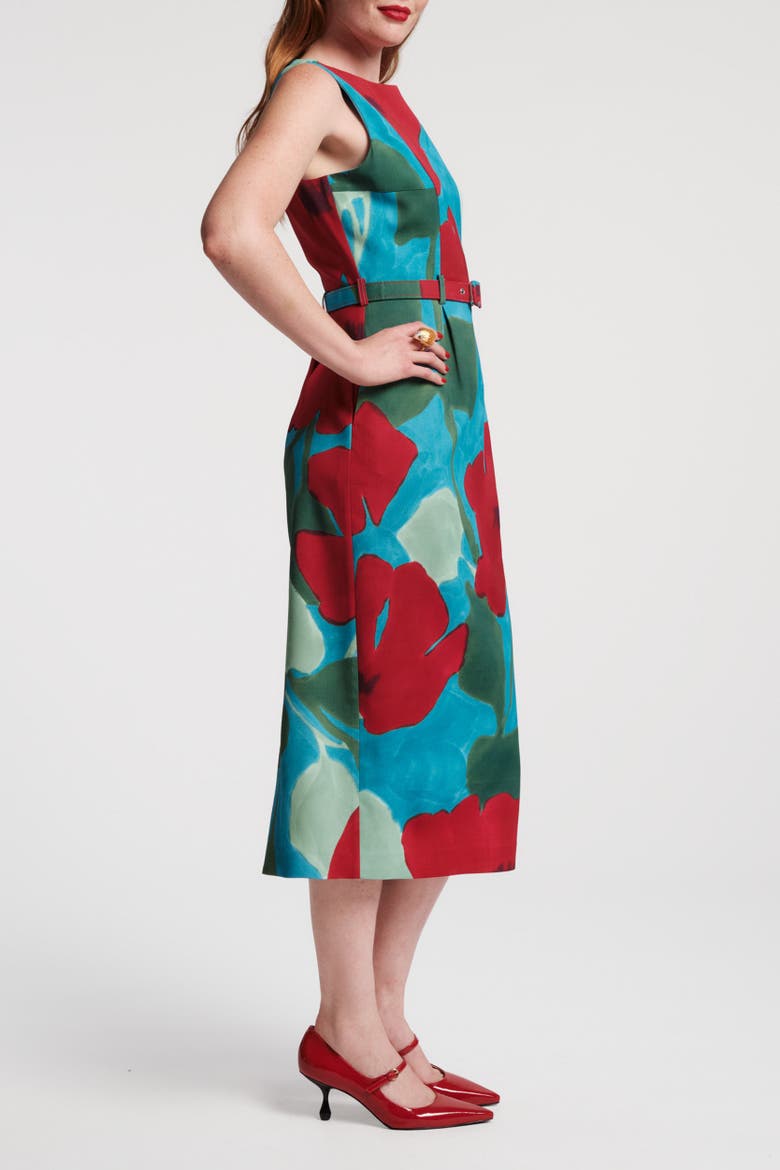 Audrey Belted Midi Dress, Alternate, color, Blue/Red/Multi