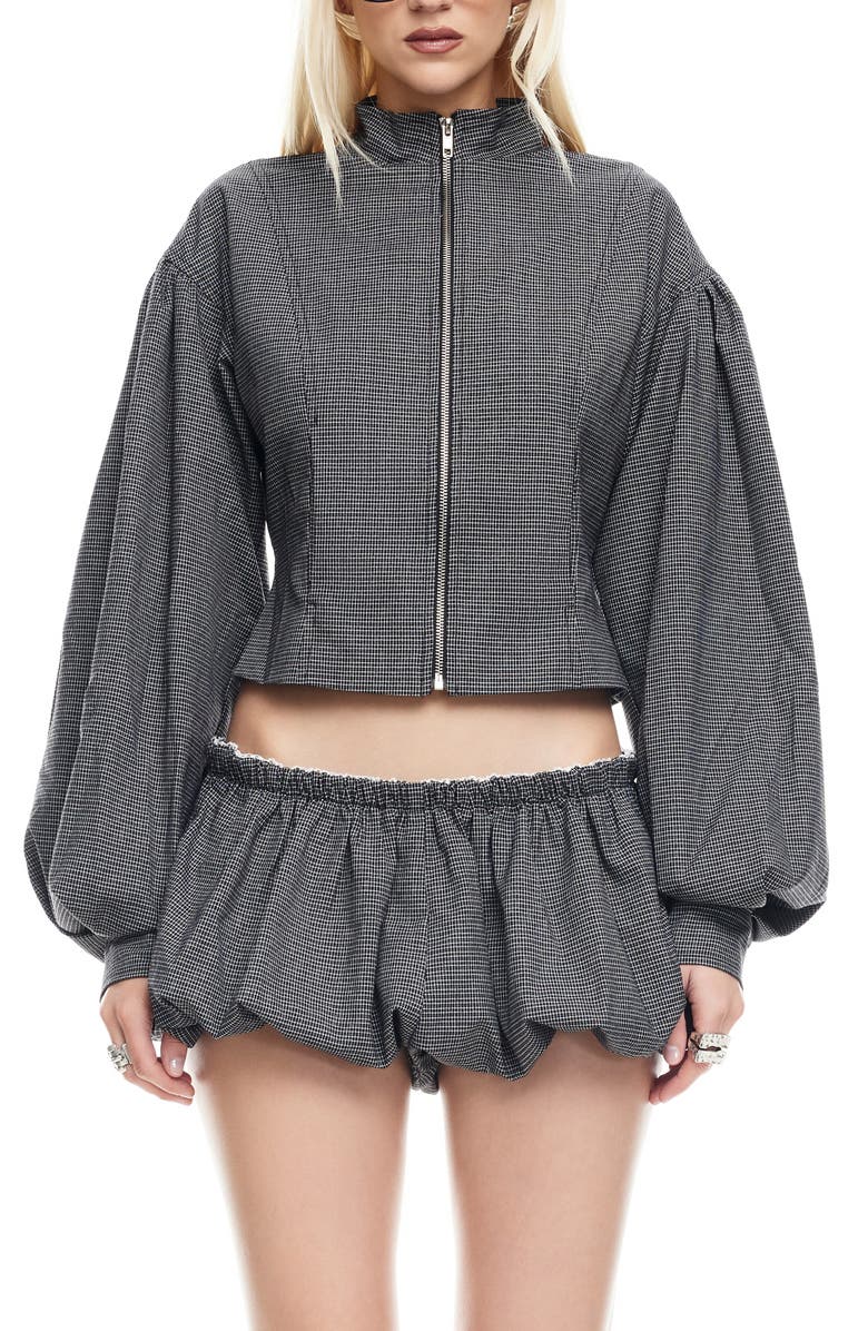 LIONESS Eclipse Check Plaid Jacket, Main, color, Onyx Plaid