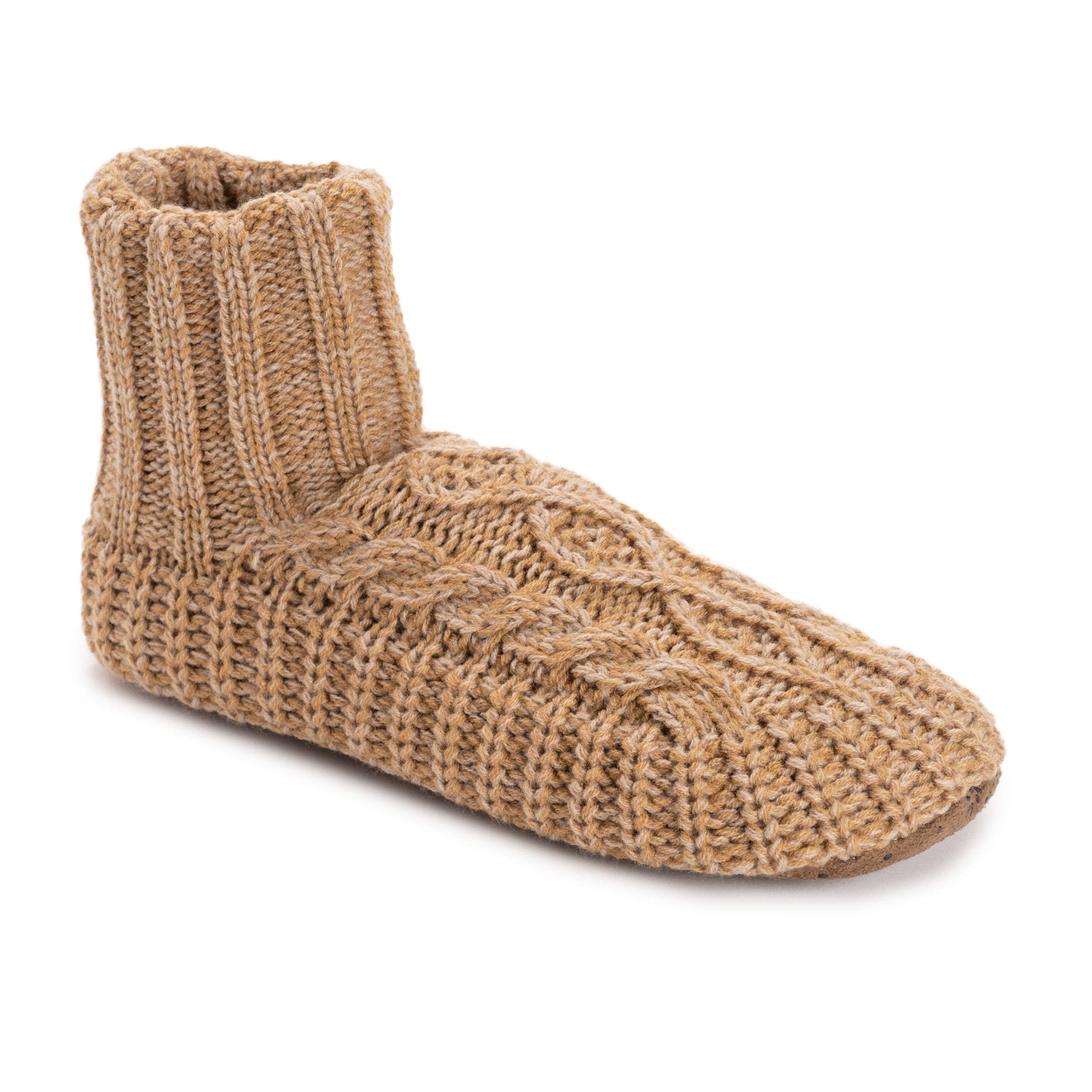 MUK LUKS Acrylic Cabled Bootie Slippers, Main, color, Tan