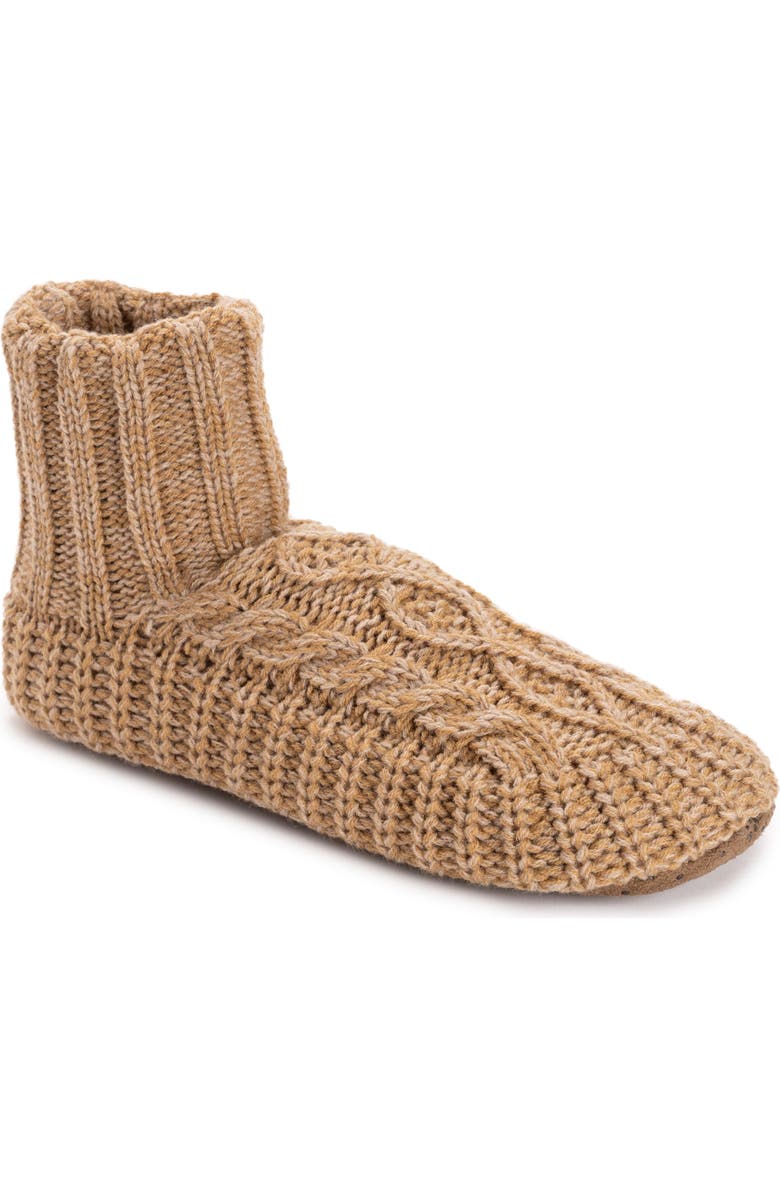 MUK LUKS Acrylic Cabled Bootie Slippers, Main, color, Tan