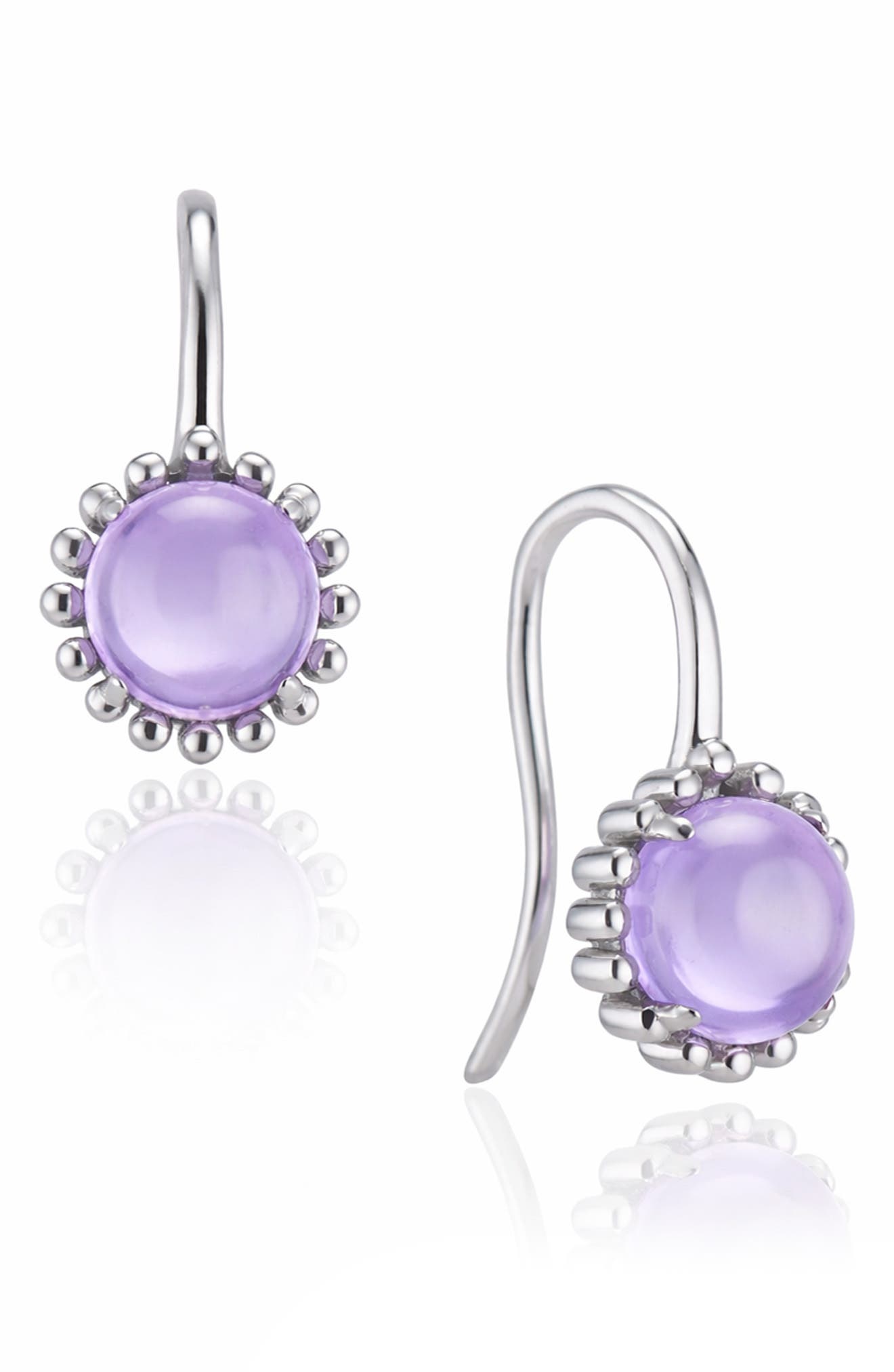 House of Frosted 14K White Gold Amethyst Cabochon Drop Earrings