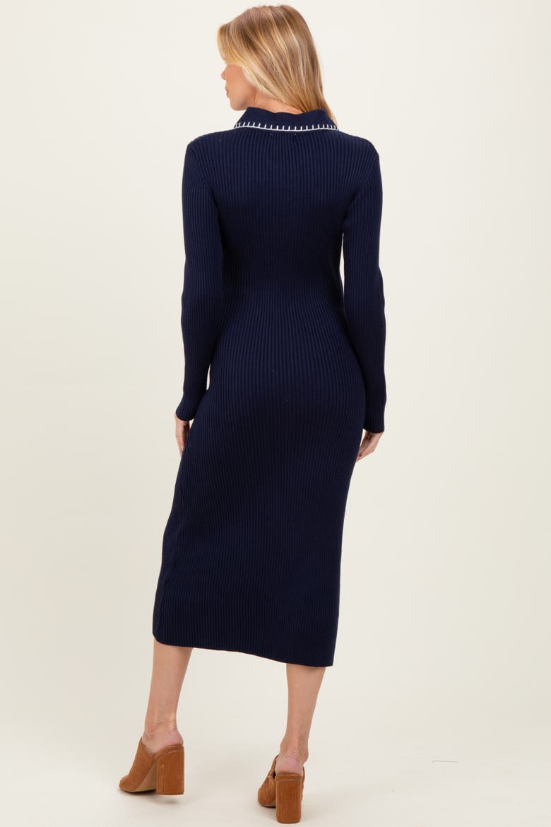 Contrast Stitch Midi Sweater Dress, Alternate, color, Navy Blue