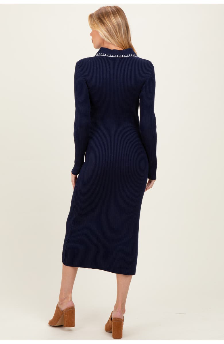 PinkBlush Contrast Stitch Midi Sweater Dress, Alternate, color, Navy Blue