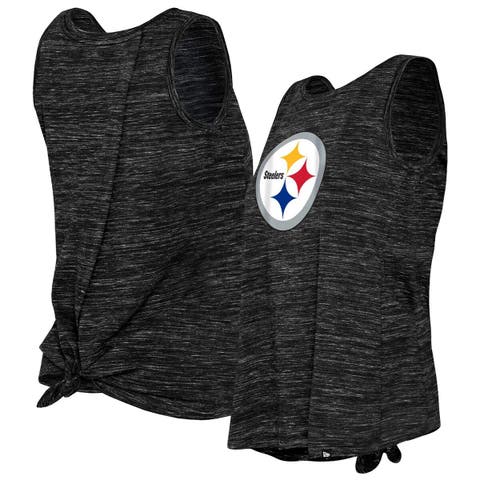 Women's New Era Black Pittsburgh Steelers Space Dye Tie-Back Tank Top