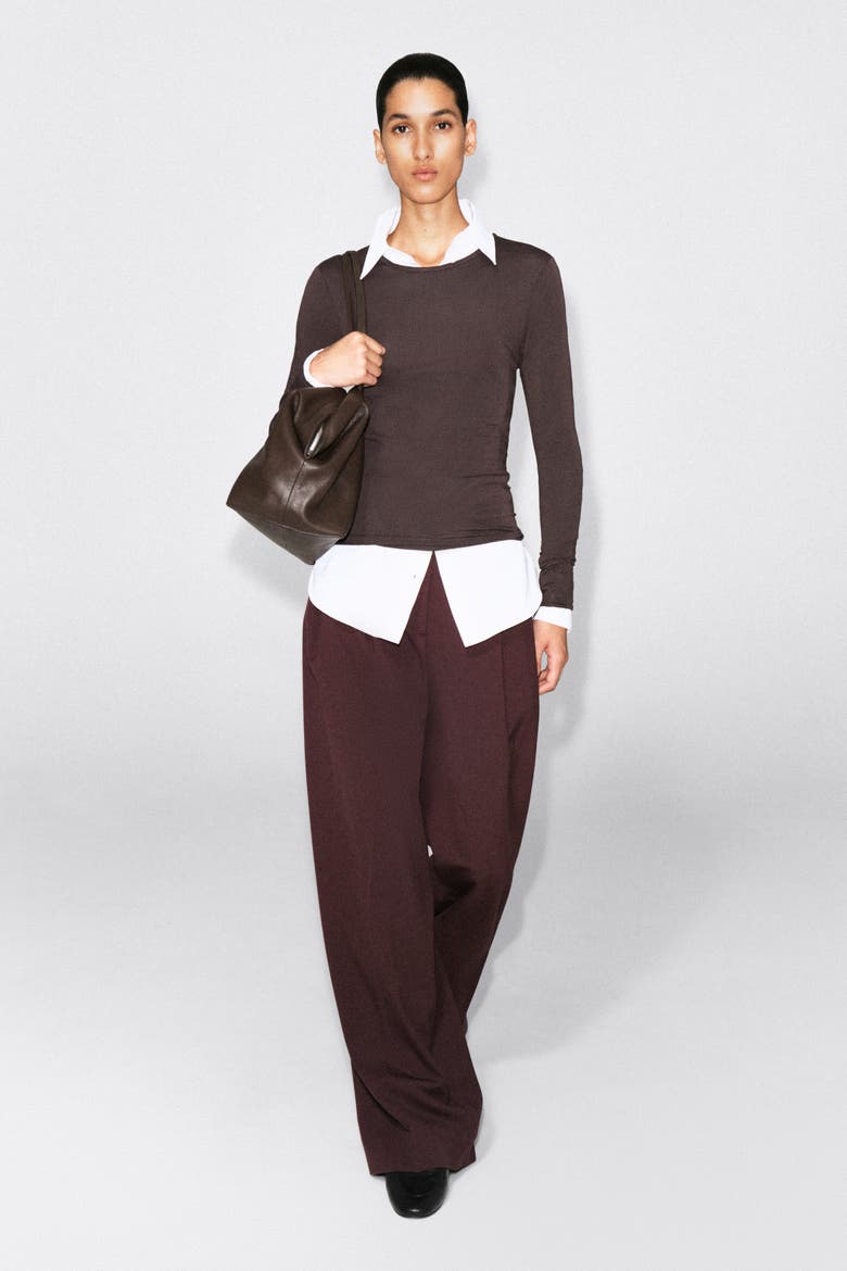 Cotton Long-sleeved Top, Alternate, color, DARK BROWN