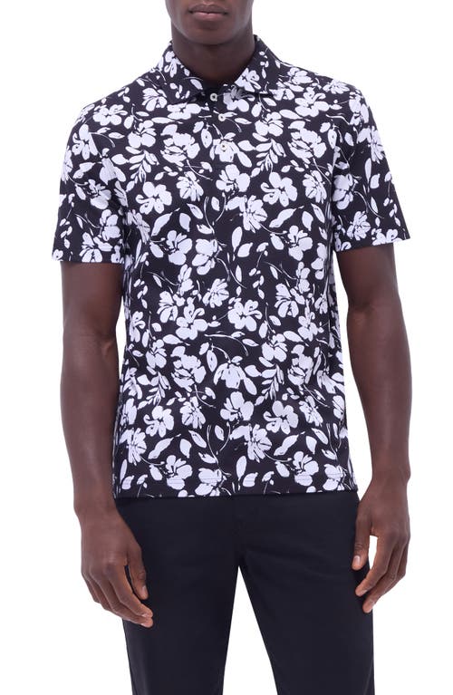 Bugatchi Hendrix Digital Floral Print Pima Cotton Polo In Black