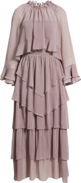 Chelsea28 Tiered Ruffle Chiffon Cape Dress