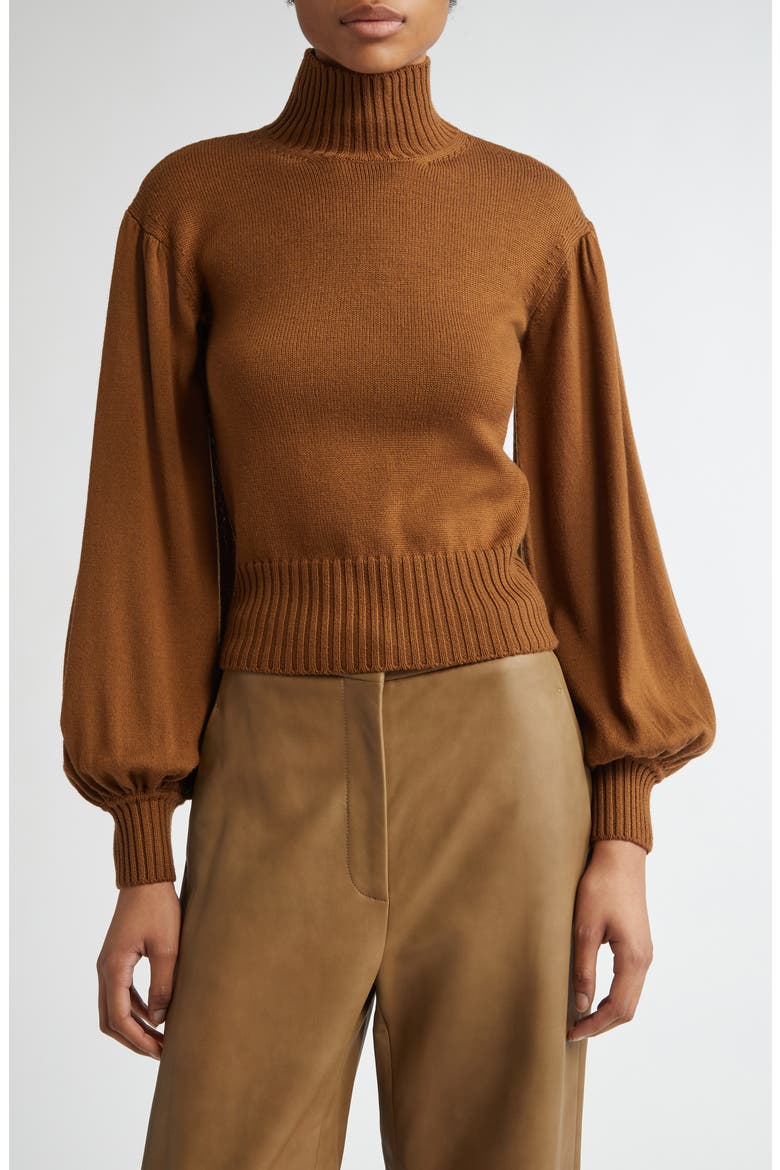 Acume Crop Virgin Wool Turtleneck Sweater, Main, color, TOBACCO