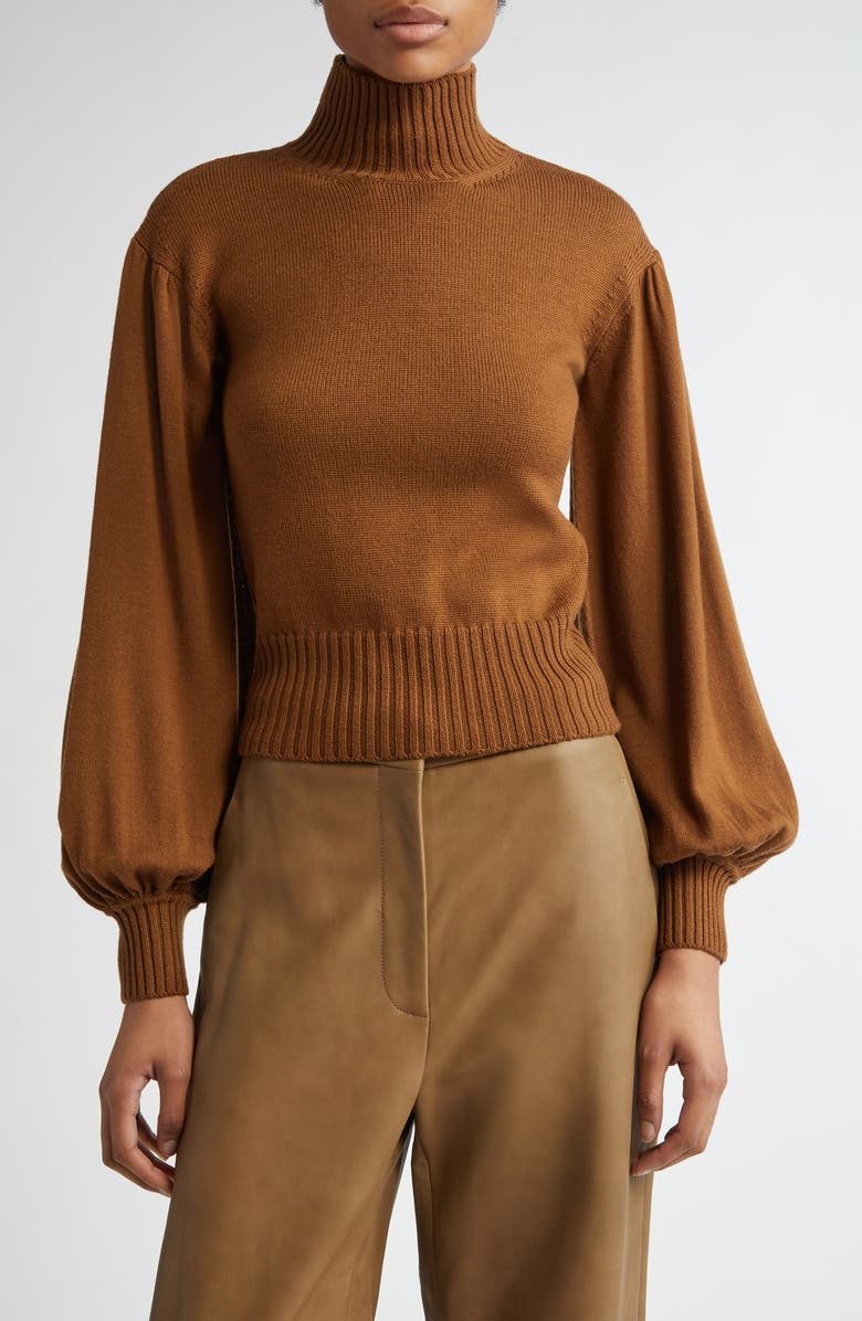Max Mara Acume Crop Virgin Wool Turtleneck Sweater, Main, color,