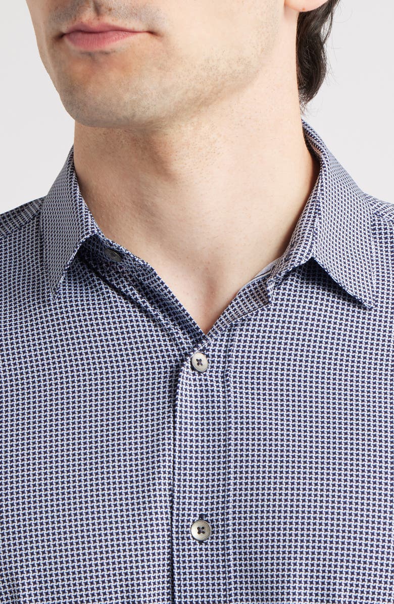 W.R.K Trim Fit Houndstooth Short Sleeve Performance Button-Up Shirt, Alternate, color, White/ Navy
