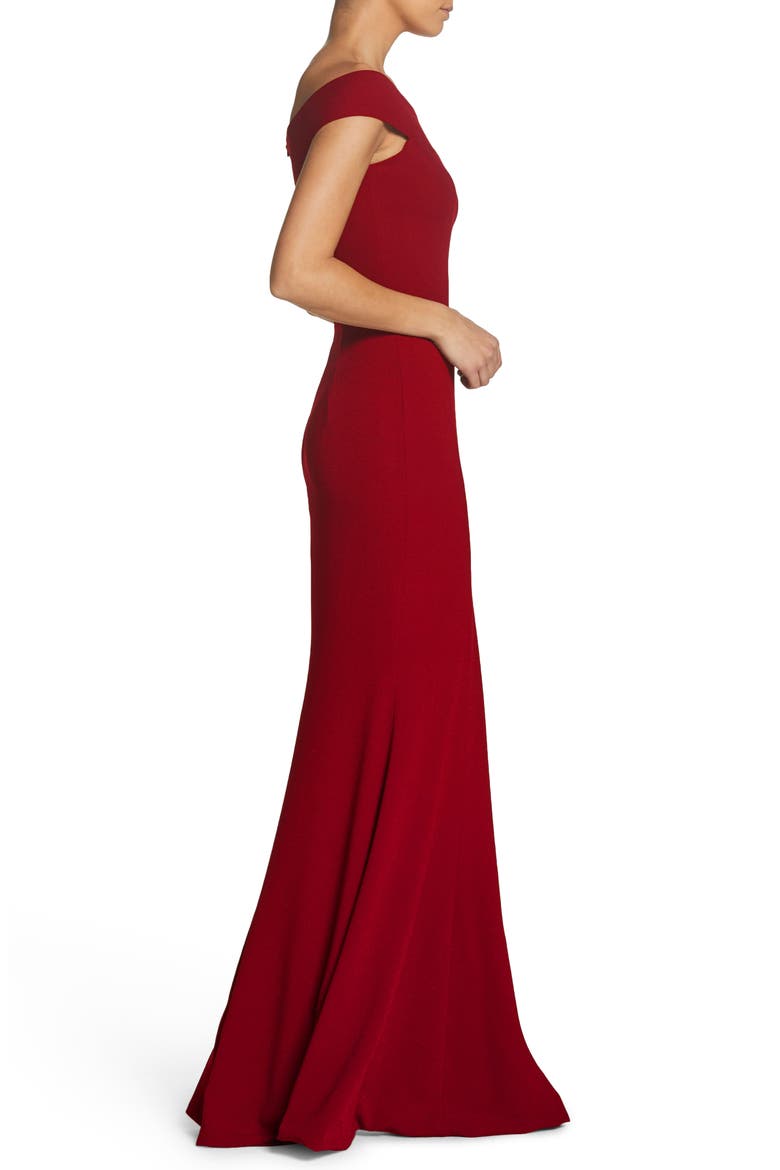 Jackie Off the Shoulder Crepe Trumpet Gown, Alternate, color, GARNET