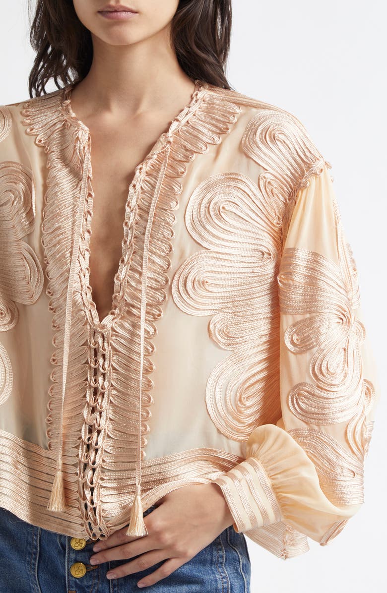 Ulla Johnson Harper Soutache Lace Silk Top, Alternate, color, 