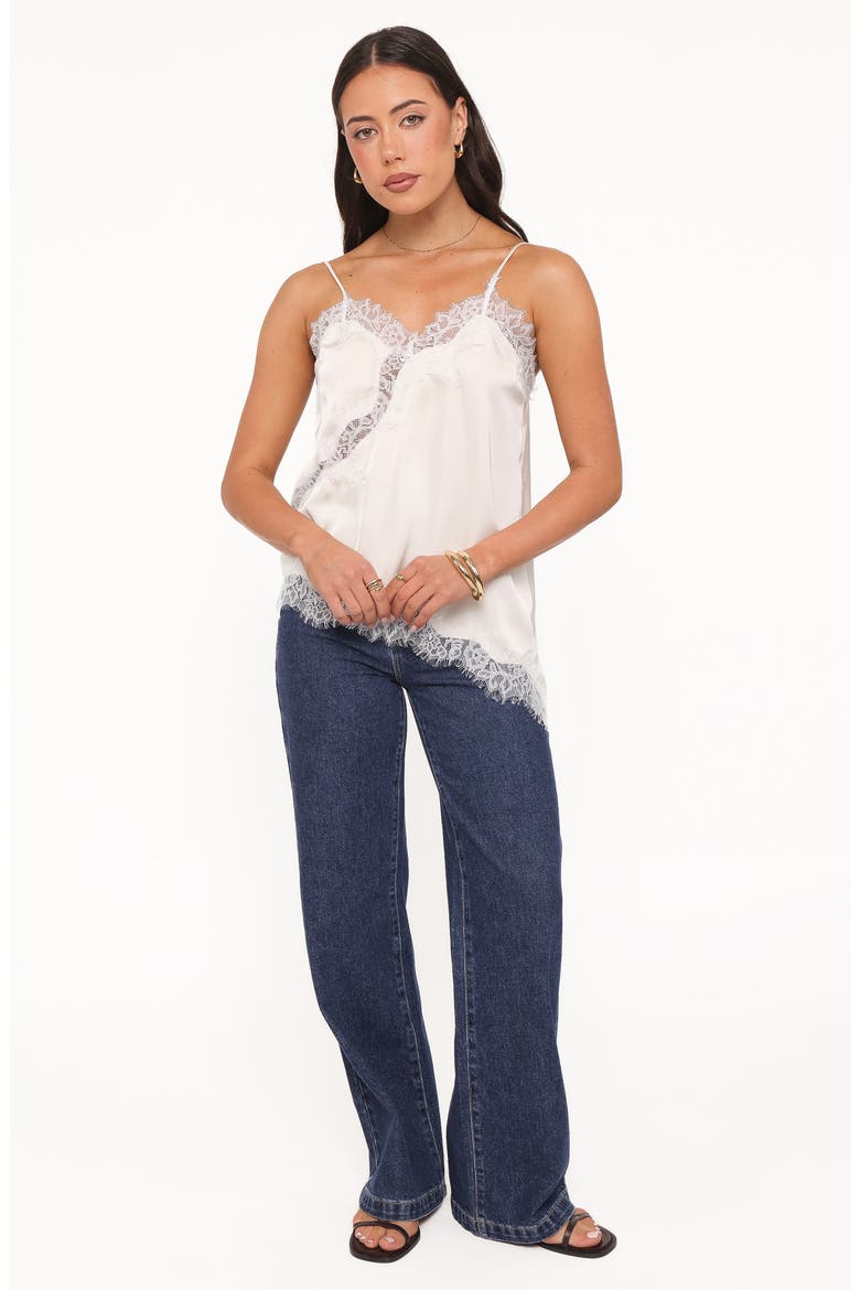 Avere Lace Trim Asymmetric Satin Camisole, Alternate, color, CREAM