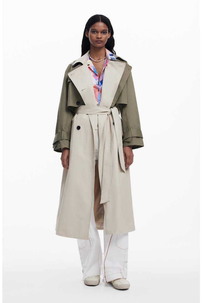 Colorblock Two-Piece Trench Coat, Alternate, color, GREY-GREEN